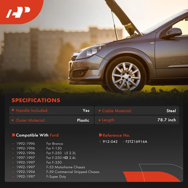 Hood Release Cable with Handle for Ford F-150 F-250 F350 F-53 Motorhome Chassis F-Super Duty