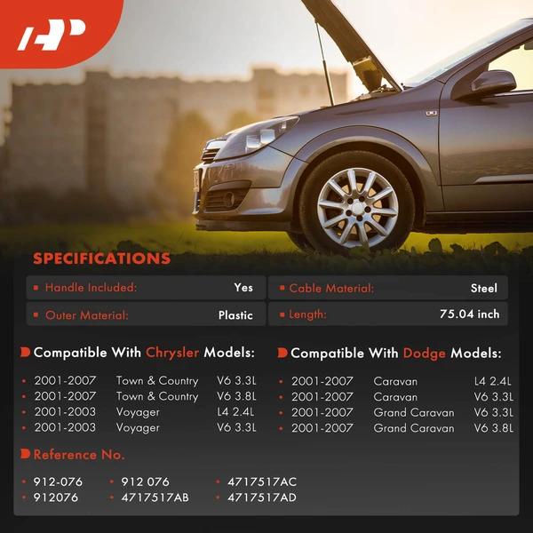 Hood Release Cable with Handle for Dodge Caravan Grand Caravan 01-07 Chrysler