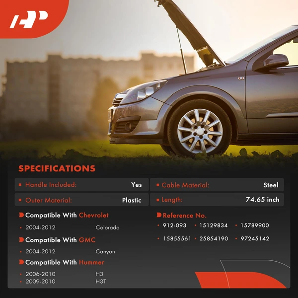 Hood Release Cable with Handle for Chevy Colorado GMC Canyon 04-12 Hummer H3 H3T