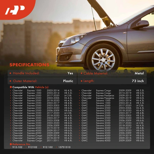 Hood Release Cable with Handle for Chevy Express 1500 2003-2014 GMC Savana 1500