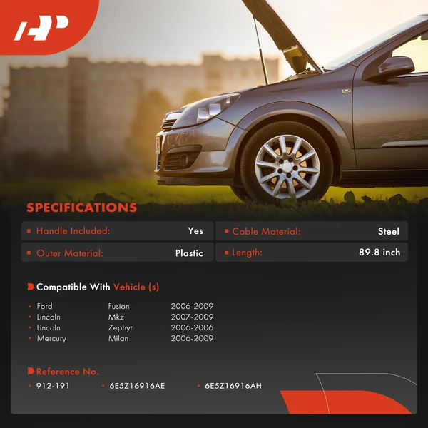 Hood Release Cable with Handle for Ford Fusion Mercury Milan 2006-2009 Lincoln Mkz Zephyr