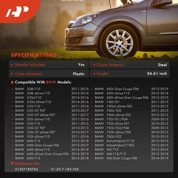 Hood Release Cable with Handle for BMW 528i 535d 550i 640i 650i 740i 750Li M5 M6