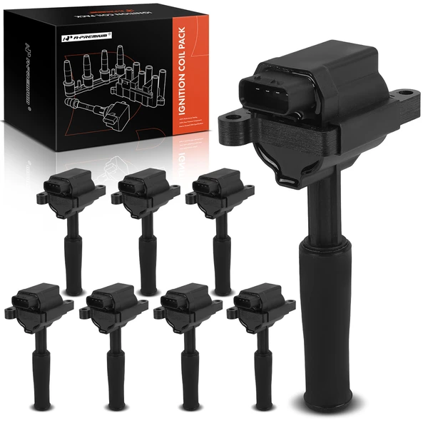 1999-2002 Jaguar XJR A Set of 8-Pc Ignition Coil 4-Blade Terminal Rectangular A-Premium IC0084
