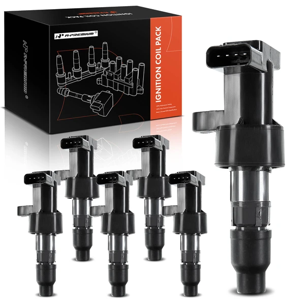 2003-2008 Jaguar S-Type A Set of 6-Pc Ignition Coil 4-Blade Terminal Rectangular A-Premium IC0083