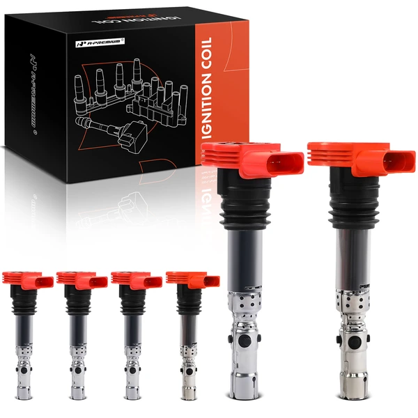 2002-2005 Audi A4 A Set of 6-Pc Ignition Coil 4-Blade Terminal Rectangular, Oval A-Premium APIC0016