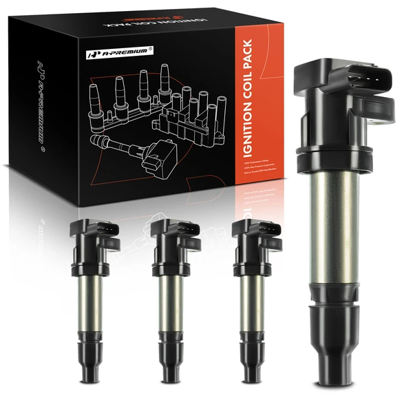 2007-2011 Cadillac DTS A Set of 4-Pc Ignition Coil 4-Blade Terminal Round, Rectangular A-Premium IC0055