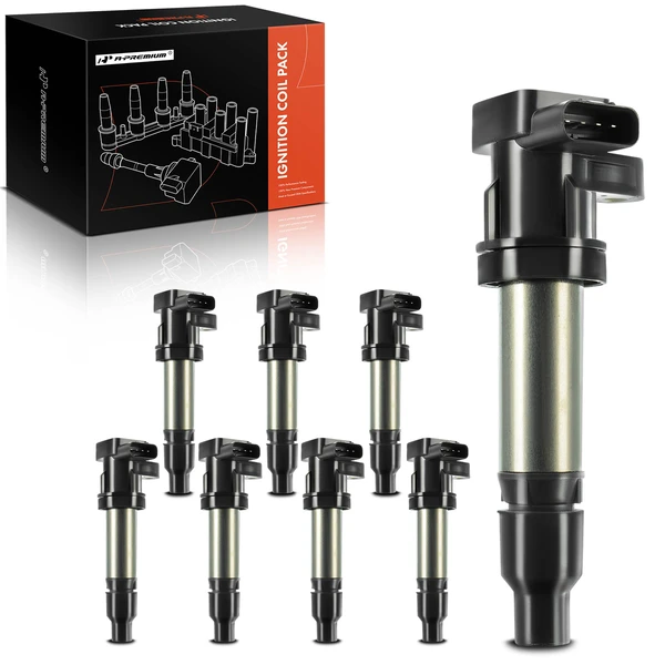 2007-2011 Cadillac DTS A Set of 8-Pc Ignition Coil 4-Blade Terminal Round, Rectangular A-Premium IC0054