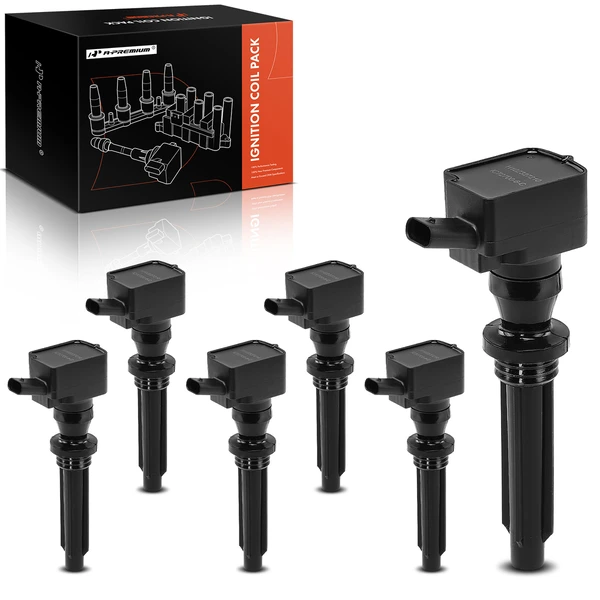2014-2021 Jaguar F-Type A Set of 6-Pc Ignition Coil 3-Pin Terminal Oval A-Premium APIC0724