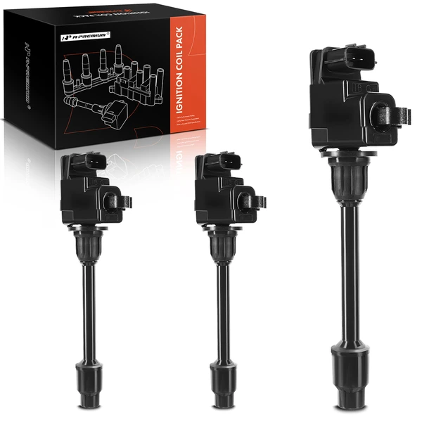 1995-1999 Nissan Maxima A Set of 3-Pc Ignition Coil 3-Blade Terminal Round, Rectangular A-Premium IC0122