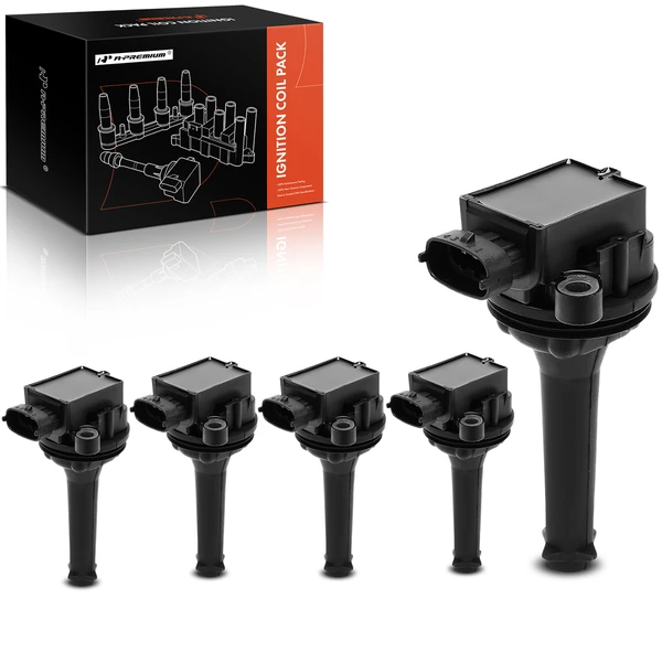 1999-2007 Volvo V70 A Set of 5-Pc Ignition Coil 4-Blade Terminal Oval A-Premium IC0010