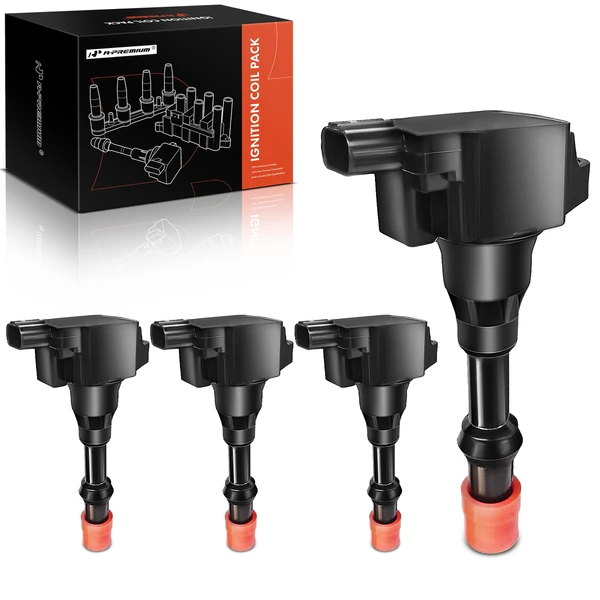 2003-2005 Honda Civic A Set of 4-Pc Ignition Coil 3-Blade Terminal Rectangular A-Premium IC0140
