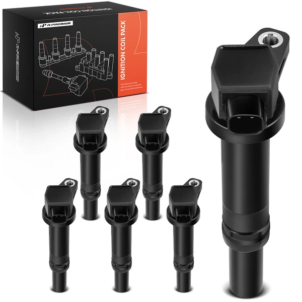 A Set of 6-Pc Ignition Coil 2-Blade Terminal Round, Square A-Premium IC0155