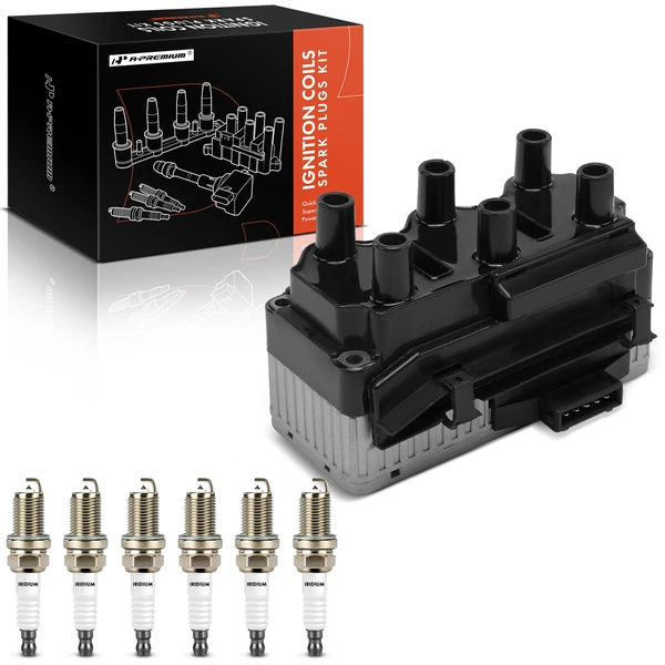 1994-1998 Volkswagen Jetta Ignition Coil and Spark Plug Kit Set of 7 Iridium & Platinum Series, 5-Blade Terminal A-Premium APIC0901