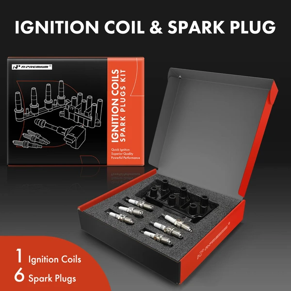 Ignition Coil and Spark Plug Kit Set of 7 Iridium & Platinum Series, 5-Blade Terminal A-Premium APIC0901