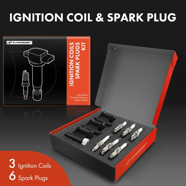 Ignition Coil and Spark Plug Kit Set of 9 Iridium & Platinum Series, 2-Blade Terminal A-Premium APIC0948