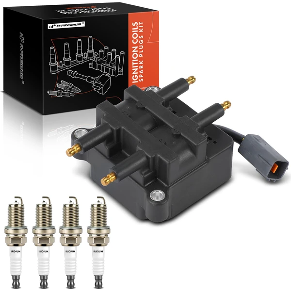 Ignition Coil and Spark Plug Kit Set of 5 Iridium & Platinum Series, 4-Blade Terminal A-Premium APIC0905
