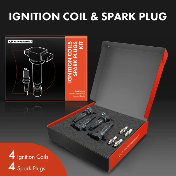 Ignition Coil and Spark Plug Kit Set of 8 Platinum Series, 4-Blade Terminal A-Premium APIC0949