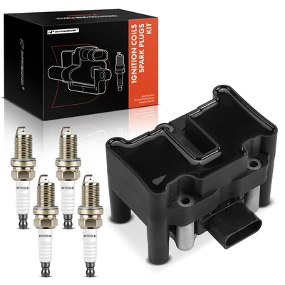 1 Pc Ignition Coil & 4 Pcs Double IRIDIUM Spark Plug Kit