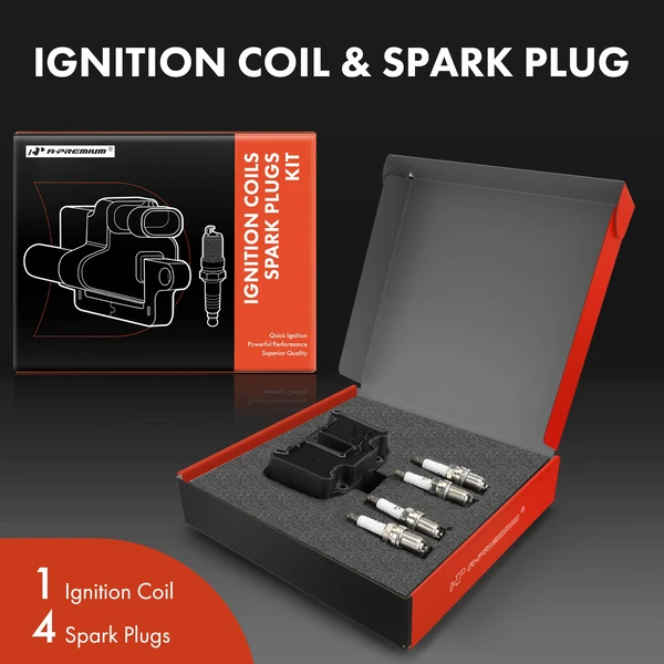 Ignition Coil and Spark Plug Kit Set of A Set of 5 Double Iridium Series, 4-Blade Terminal A-Premium APIC0951
