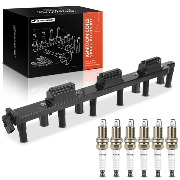 Ignition Coil and Spark Plug Kit Set of A Set of 7 Iridium & Platinum Series, 4-Blade Terminal A-Premium APIC0953