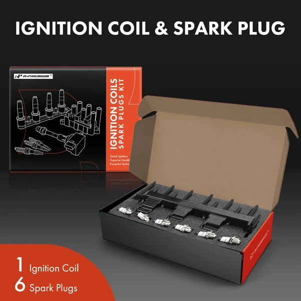 Ignition Coil and Spark Plug Kit Set of A Set of 7 Iridium & Platinum Series, 4-Blade Terminal A-Premium APIC0953
