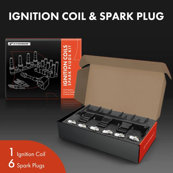 Ignition Coil and Spark Plug Kit Set of 7 Iridium & Platinum Series, 4-Blade Terminal A-Premium APIC0952