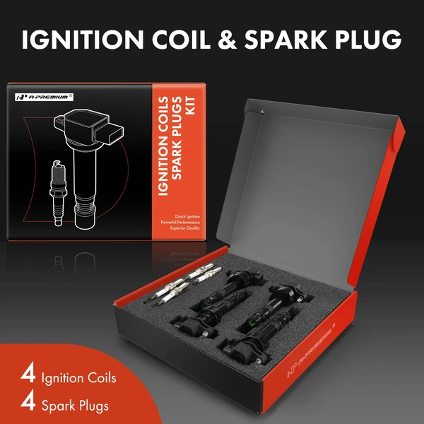 Ignition Coil and Spark Plug Kit Set of 8 Iridium & Platinum Series, 2-Blade Terminal A-Premium APIC0954