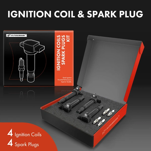 Ignition Coil and Spark Plug Kit Set of A Set of 8 Double Iridium Series, 4-Blade Terminal A-Premium APIC0955