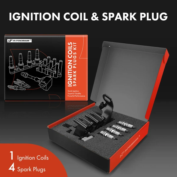 Ignition Coil and Spark Plug Kit Set of 5 Iridium Series, 1+2+2-Blade Terminal A-Premium APIC0909