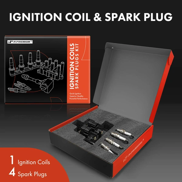 Ignition Coil and Spark Plug Kit Set of 5 Iridium & Platinum Series, 4+4-Blade Terminal A-Premium APIC0910