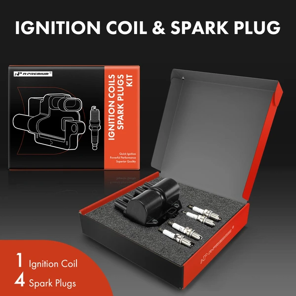 Ignition Coil and Spark Plug Kit Set of 5 Iridium & Platinum Series, 4-Blade Terminal A-Premium APIC0957