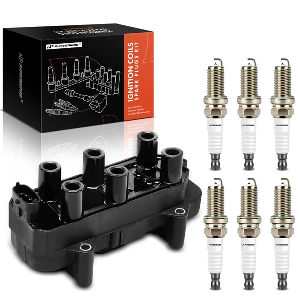 Ignition Coil and Spark Plug Kit Set of 7 Platinum Series, 4-Blade Terminal A-Premium APIC0911