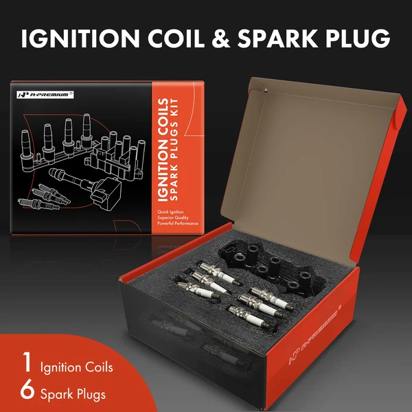 Ignition Coil and Spark Plug Kit Set of 7 Platinum Series, 4-Blade Terminal A-Premium APIC0911