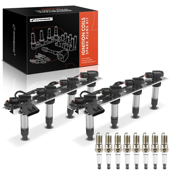 2004-2005 Cadillac DeVille Ignition Coil and Spark Plug Kit Set of A Set of 10 Iridium & Platinum Series, 7-Blade Terminal A-Premium APIC0959