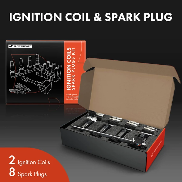 Ignition Coil and Spark Plug Kit Set of 10 Iridium & Platinum Series, 7-Blade Terminal A-Premium APIC0959
