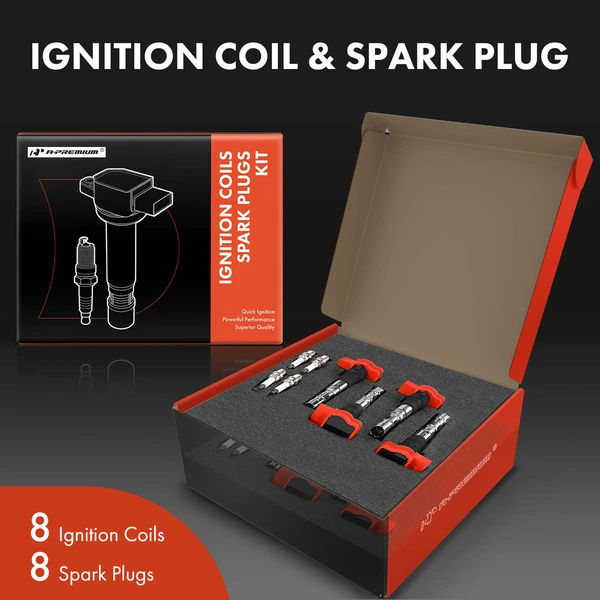 Ignition Coil and Spark Plug Kit Set of 16 Double Iridium Series, 4-Blade Terminal A-Premium APIC0960