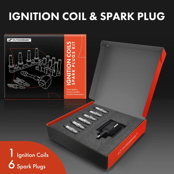 Ignition Coil and Spark Plug Kit Set of A Set of 7 Iridium & Platinum Series, 2-Blade Terminal A-Premium APIC0914