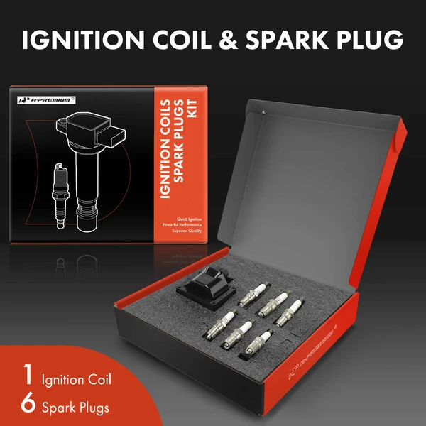 Ignition Coil and Spark Plug Kit Set of A Set of 7 Iridium & Platinum Series, 3-Blade Terminal A-Premium APIC0962