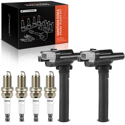 2 Pcs Ignition Coil + 4 Pcs IRIDIUM & Platinum Spark Plug Kit
