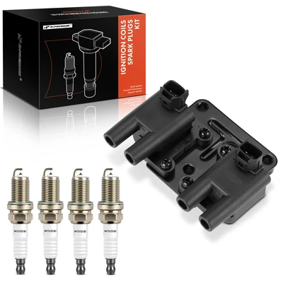 1 Pc Ignition Coil & 4 Pcs Double Iridium Spark Plug Kit