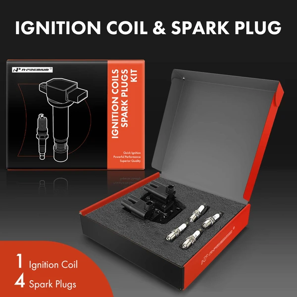 Ignition Coil and Spark Plug Kit Set of 5 Double Iridium Series, 4-Blade Terminal A-Premium APIC0970