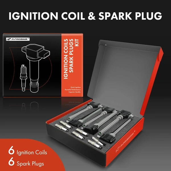 Ignition Coil and Spark Plug Kit Set of A Set of 12 Iridium & Platinum Series, 3-Pin Terminal A-Premium APIC0971