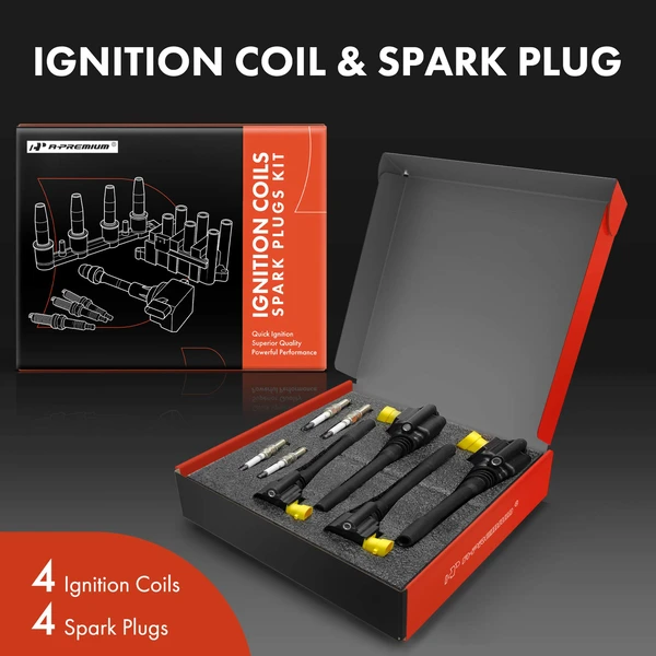 Ignition Coil and Spark Plug Kit Set of 8 Iridium Series, 3-Pin Terminal A-Premium APIC0869
