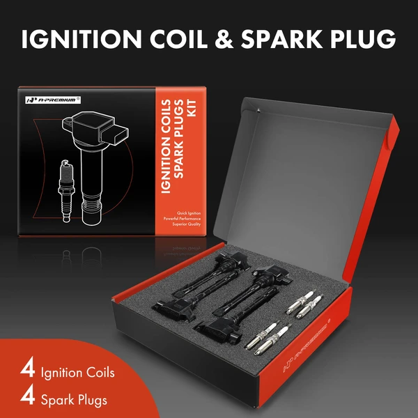 Ignition Coil and Spark Plug Kit Set of A Set of 8 Iridium & Platinum Series, 4-Pin Terminal A-Premium APIC0974