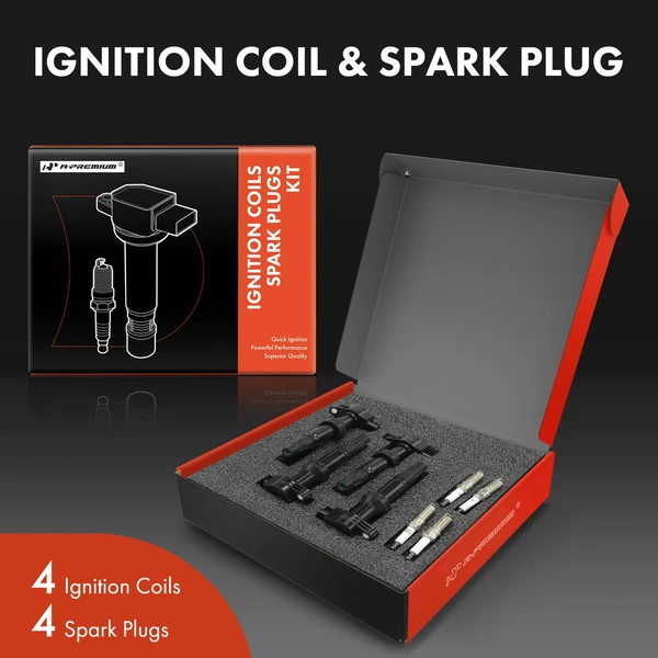 Ignition Coil and Spark Plug Kit Set of A Set of 8 Iridium Series, 2-Pin Terminal A-Premium APIC0890