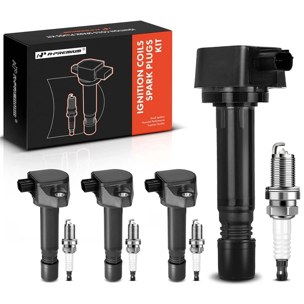 Ignition Coil and Spark Plug Kit Set of A Set of 4 Iridium Series, 3-Blade Terminal A-Premium APIC0625