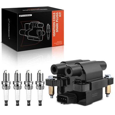 1 Pc Black Ignition Coil & 4 Pcs IRIDIUM Spark Plug Kit