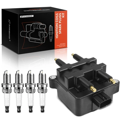 1 Pc Black Ignition Coil & 4 Pcs IRIDIUM Spark Plug Kit