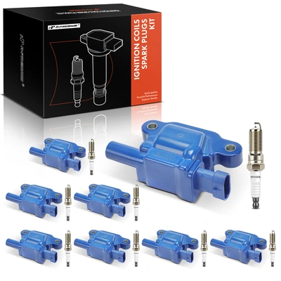 8Pcs Square Blue Ignition Coils & 8Pcs Double Iridium Spark Plug Kit