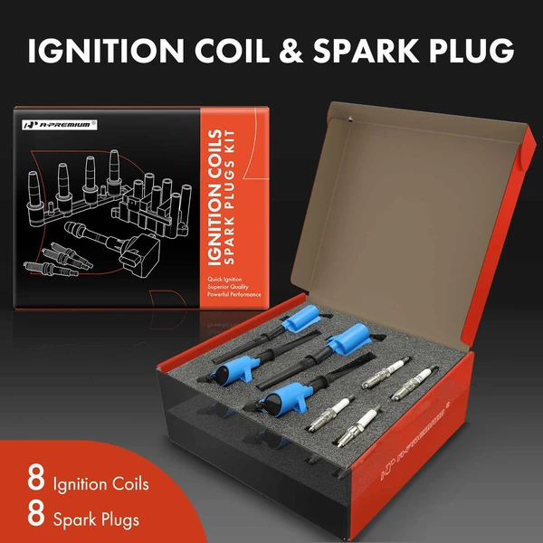 Ignition Coil and Spark Plug Kit Set of 16 Double Iridium Series, 2-Blade Terminal A-Premium APIC1004
